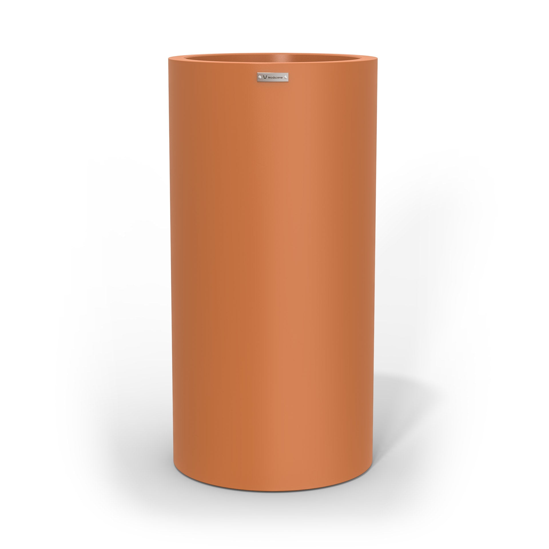 A tall cylinder planter pot in a terracotta colour made by Modscene New Zealand.
