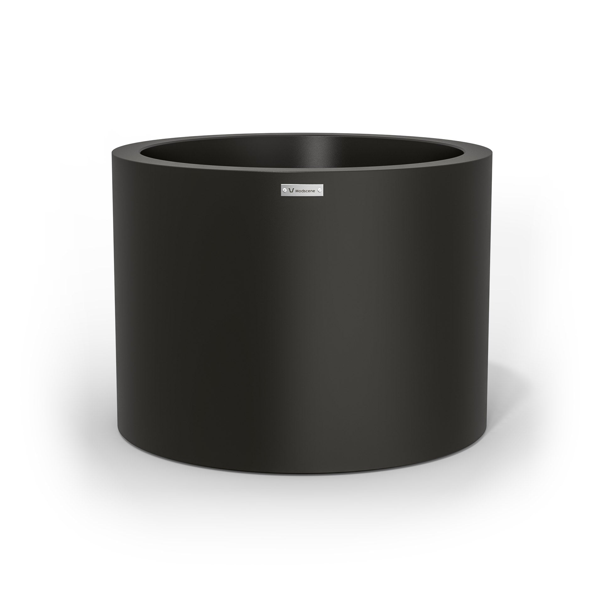 A cylinder shaped pot planter in black made by Modscene New Zealand. 