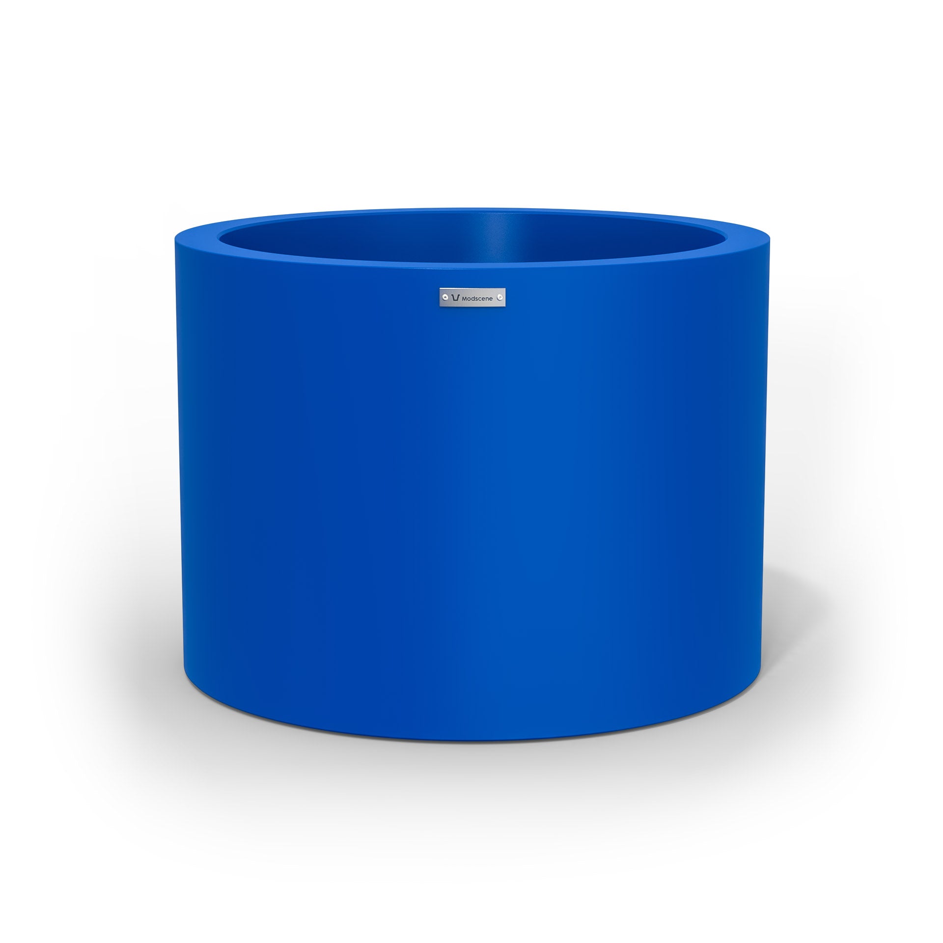 A cylinder shaped pot planter in a deep blue colour.
