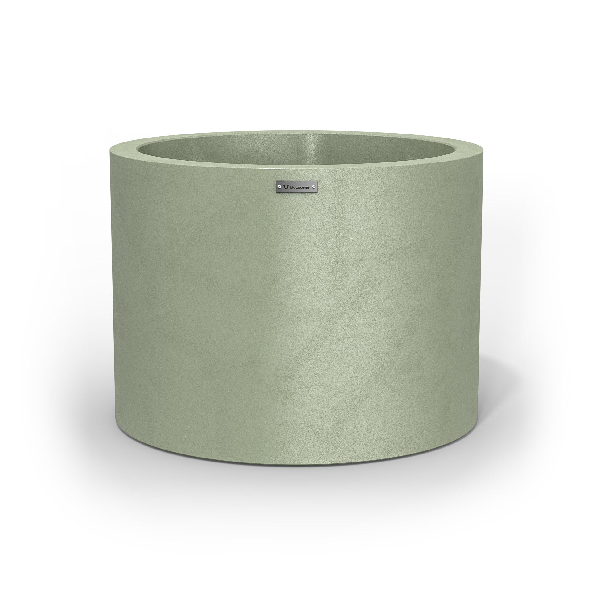 A cylinder shaped pot planter in a pastel green colour.