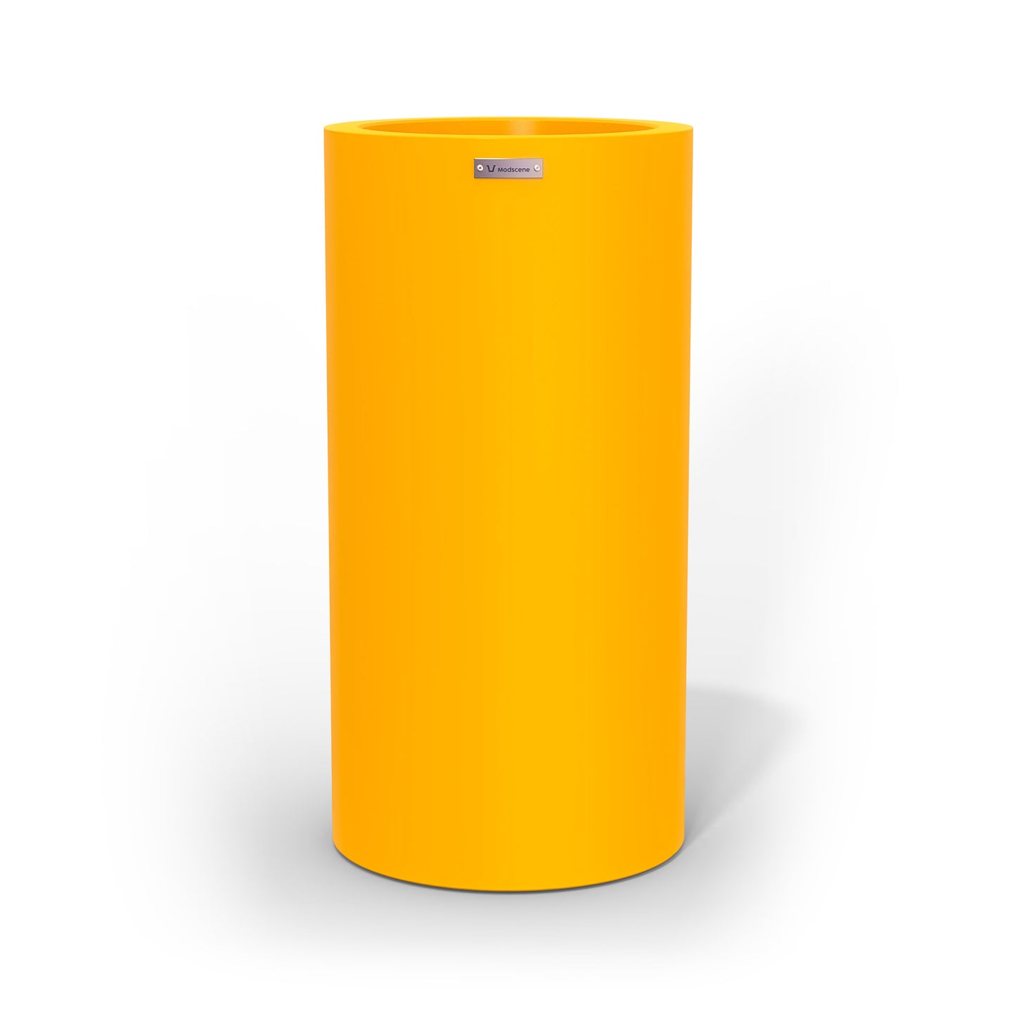 A large cigar cylinder pot planter in yellow made by Modscene New Zealand. 