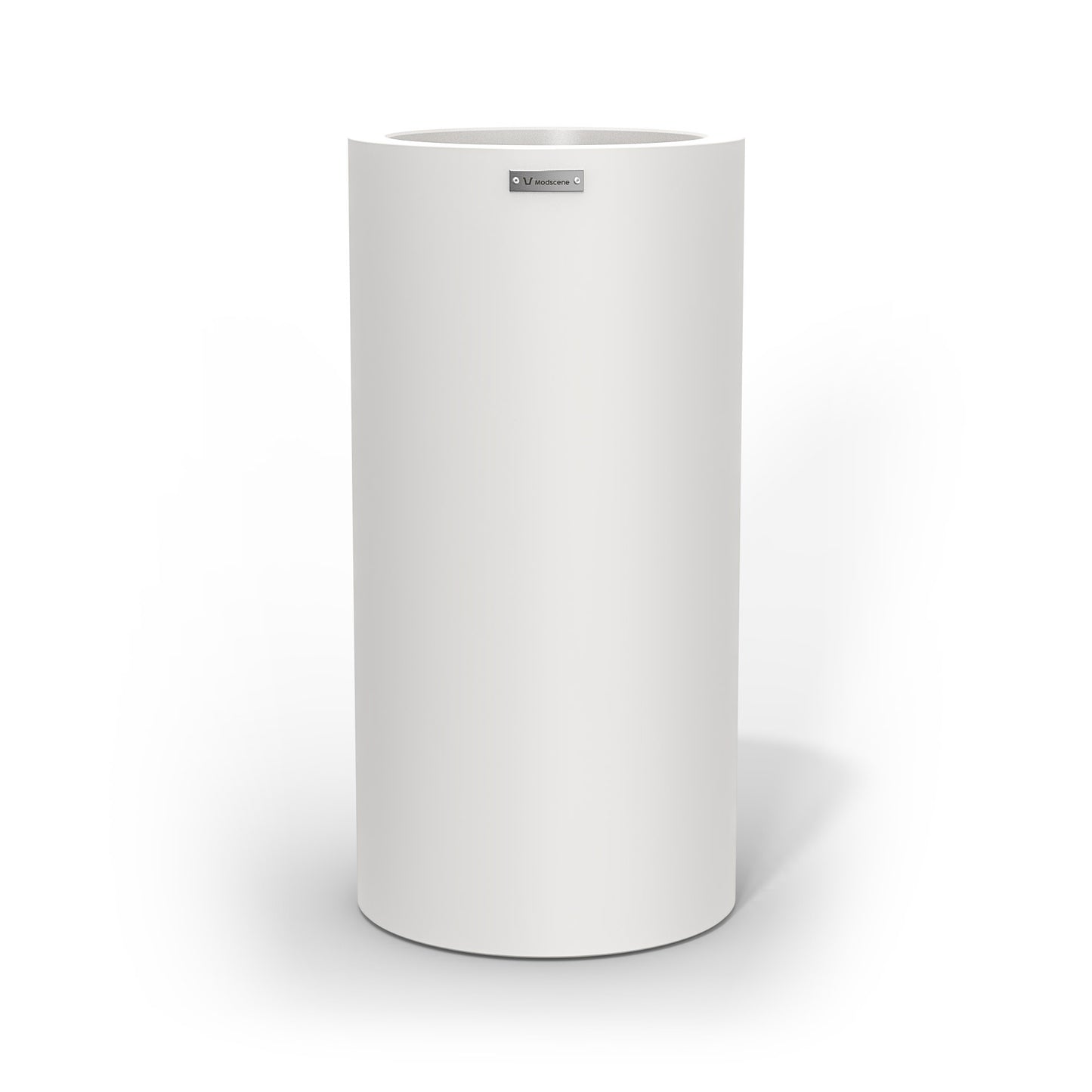 A large cigar cylinder pot planter in white.
