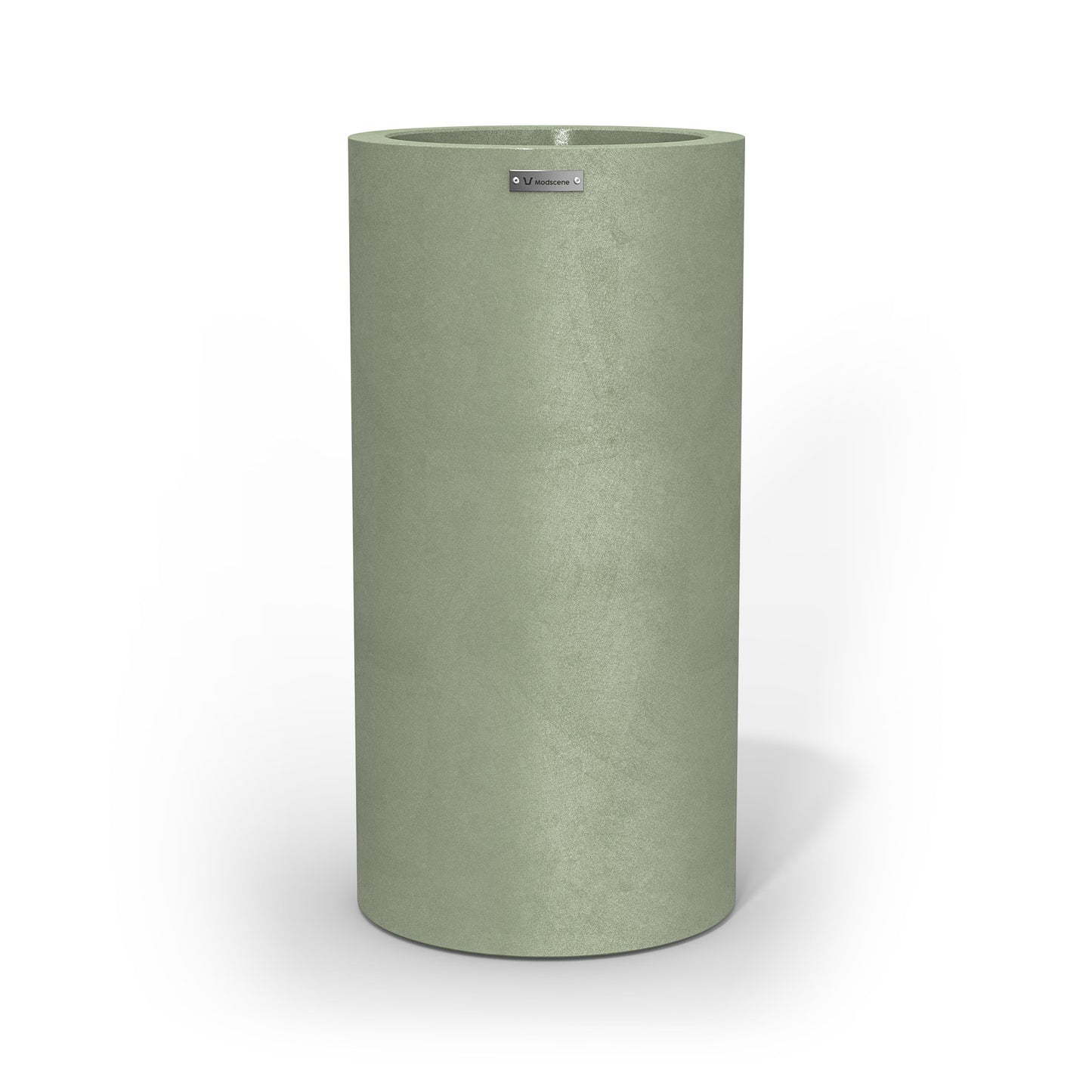 A large cigar cylinder pot planter in a sage green made by Modscene NZ.