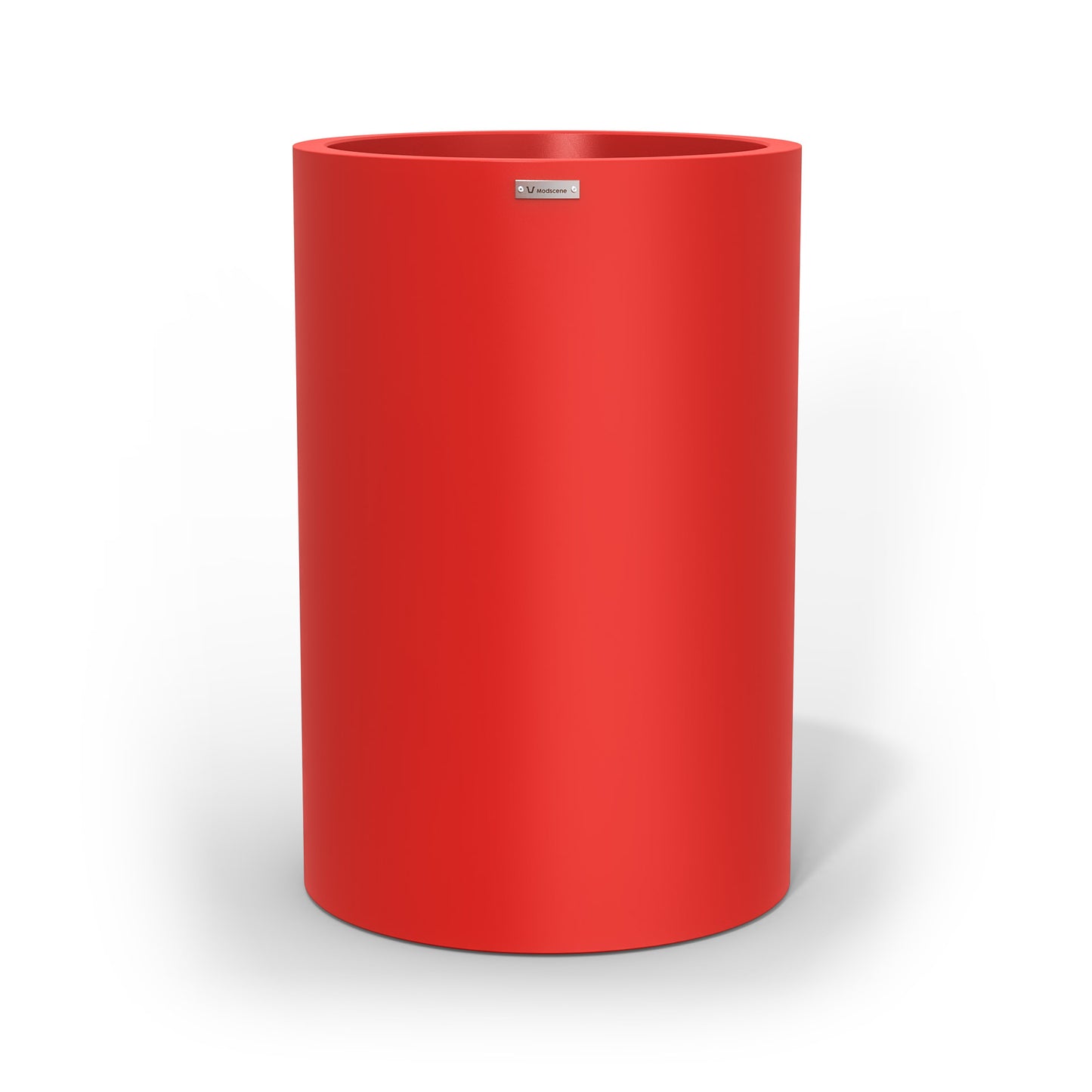 A tall red cylinder shaped planter pot by Modscene New Zealand.