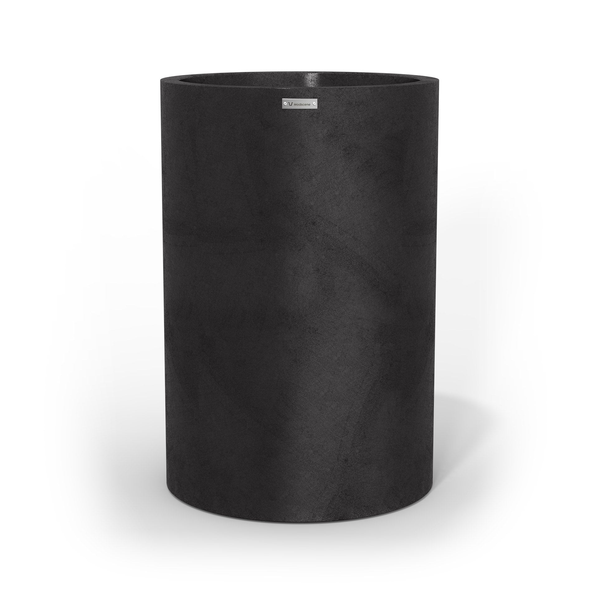 A tall matte black cylinder shaped planter pot by Modscene New Zealand.