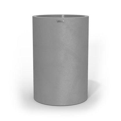 A tall brushed grey cylinder shaped planter pot by Modscene New Zealand.