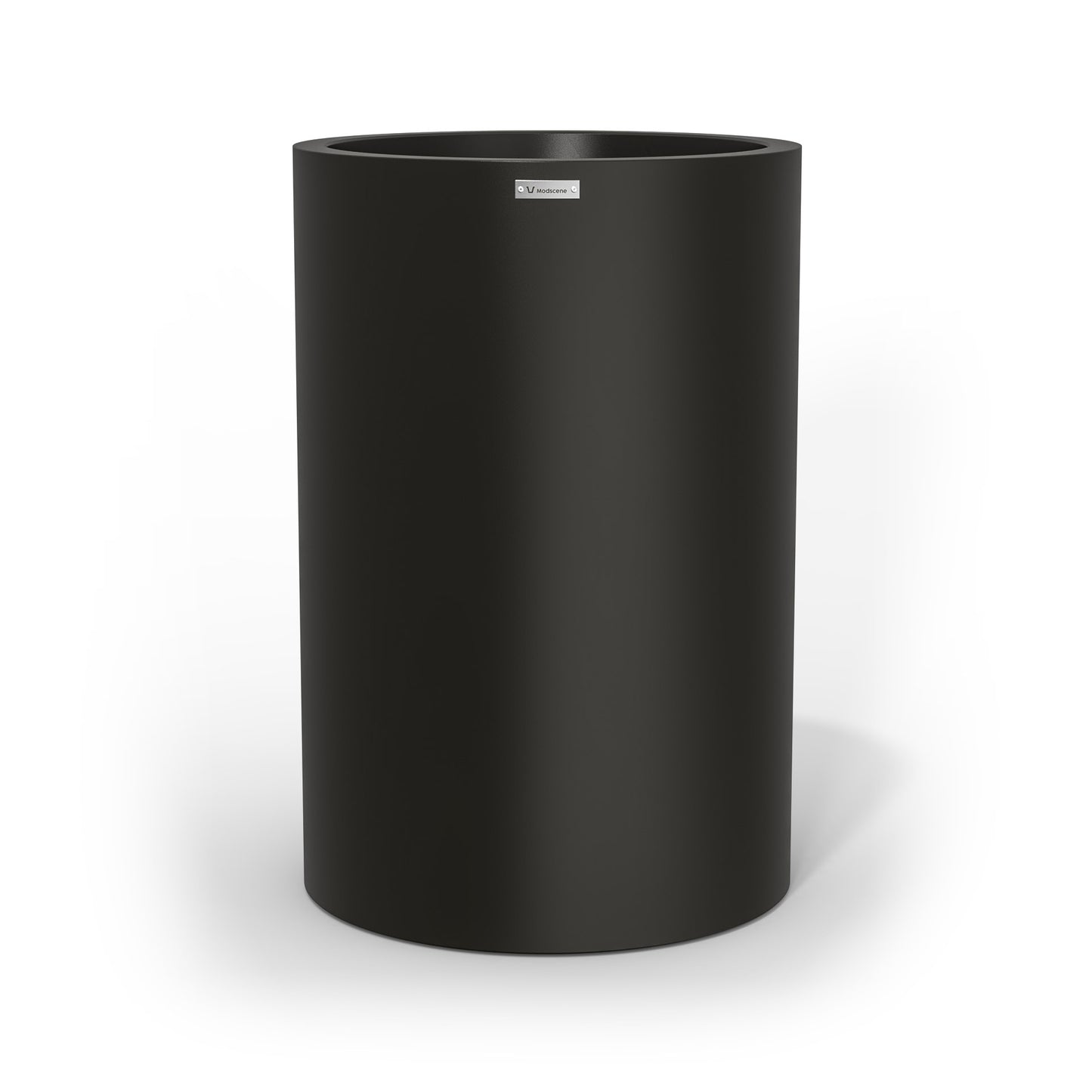 A tall black cylinder shaped planter pot by Modscene New Zealand.