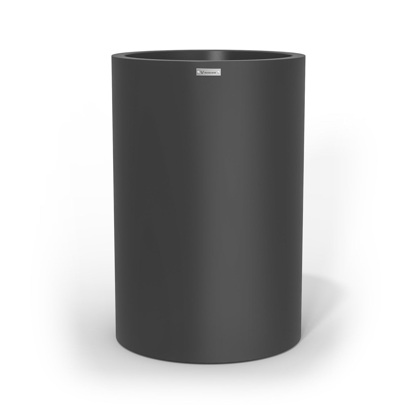A tall dark grey cylinder shaped planter pot by Modscene New Zealand.