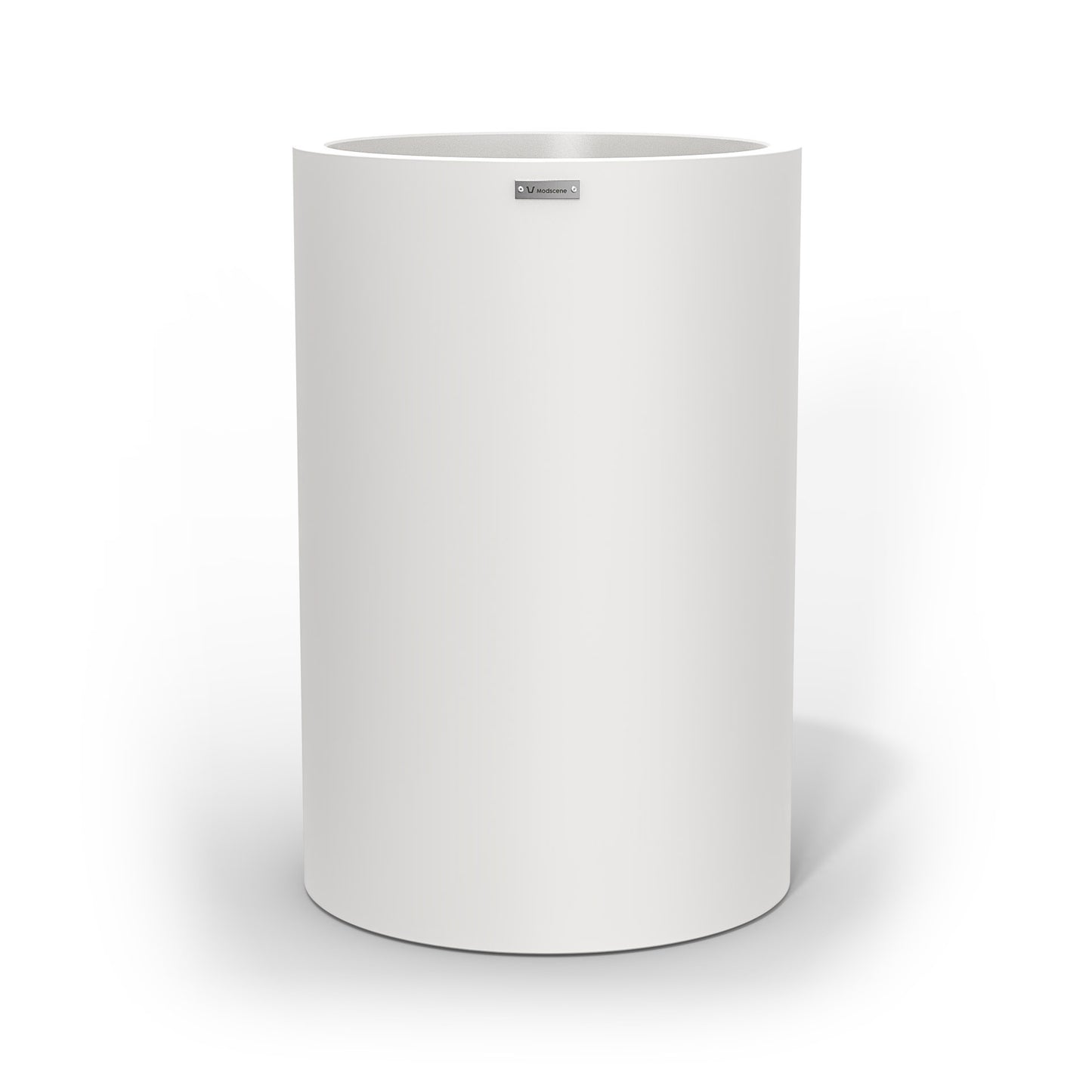 A tall white cylinder shaped planter pot by Modscene New Zealand.