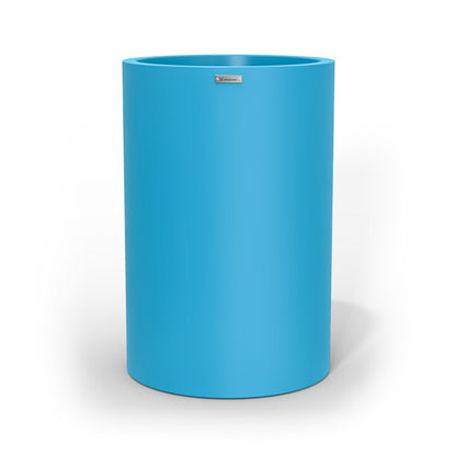 A tall light blue cylinder shaped planter pot by Modscene New Zealand.