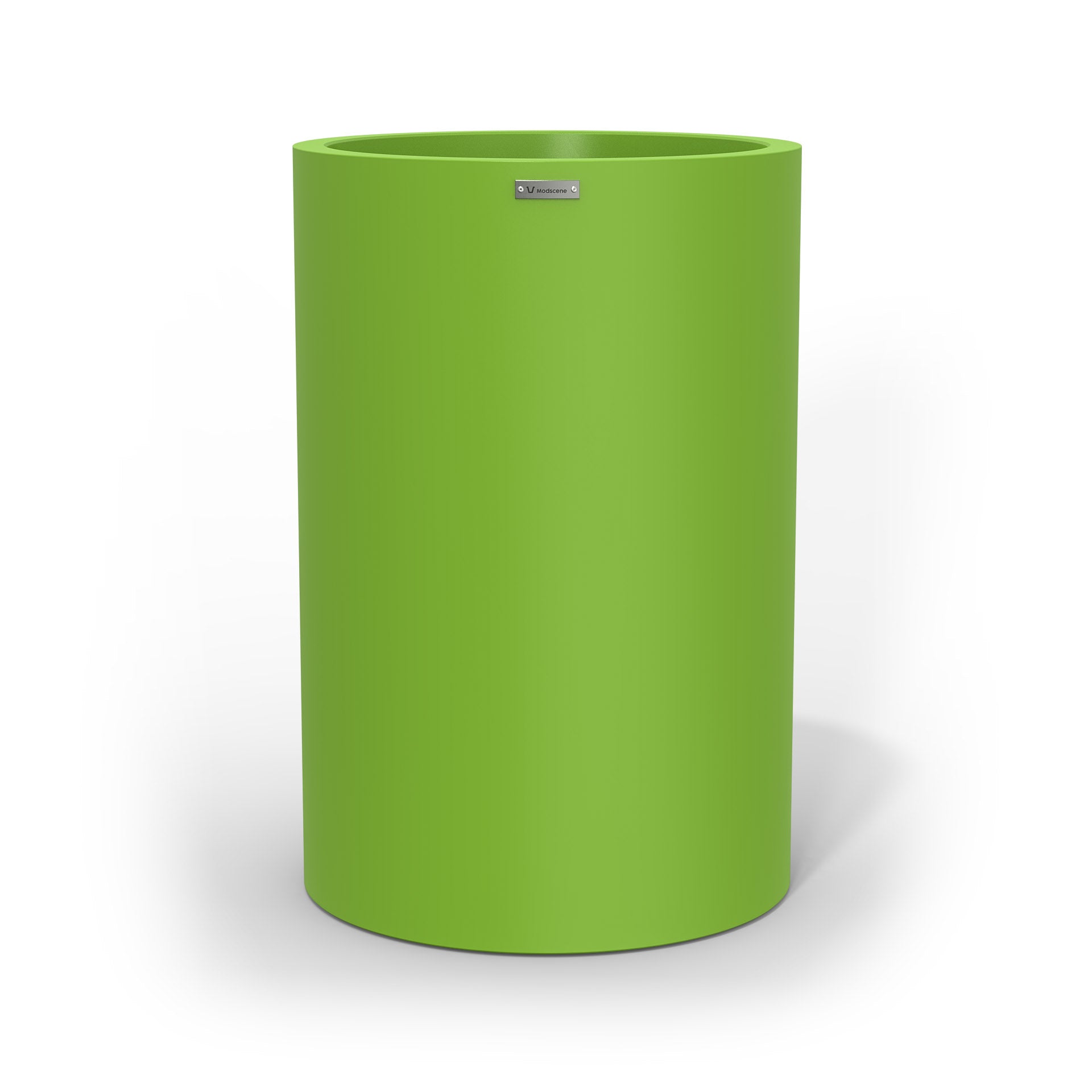 A tall lime green cylinder shaped planter pot by Modscene New Zealand.
