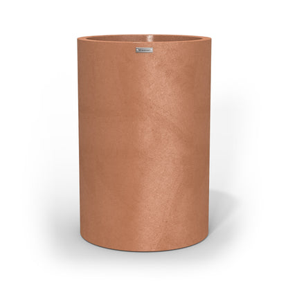 Large Modscene cylinder shaped planter pot in a rustic terracotta colour. NZ made.
