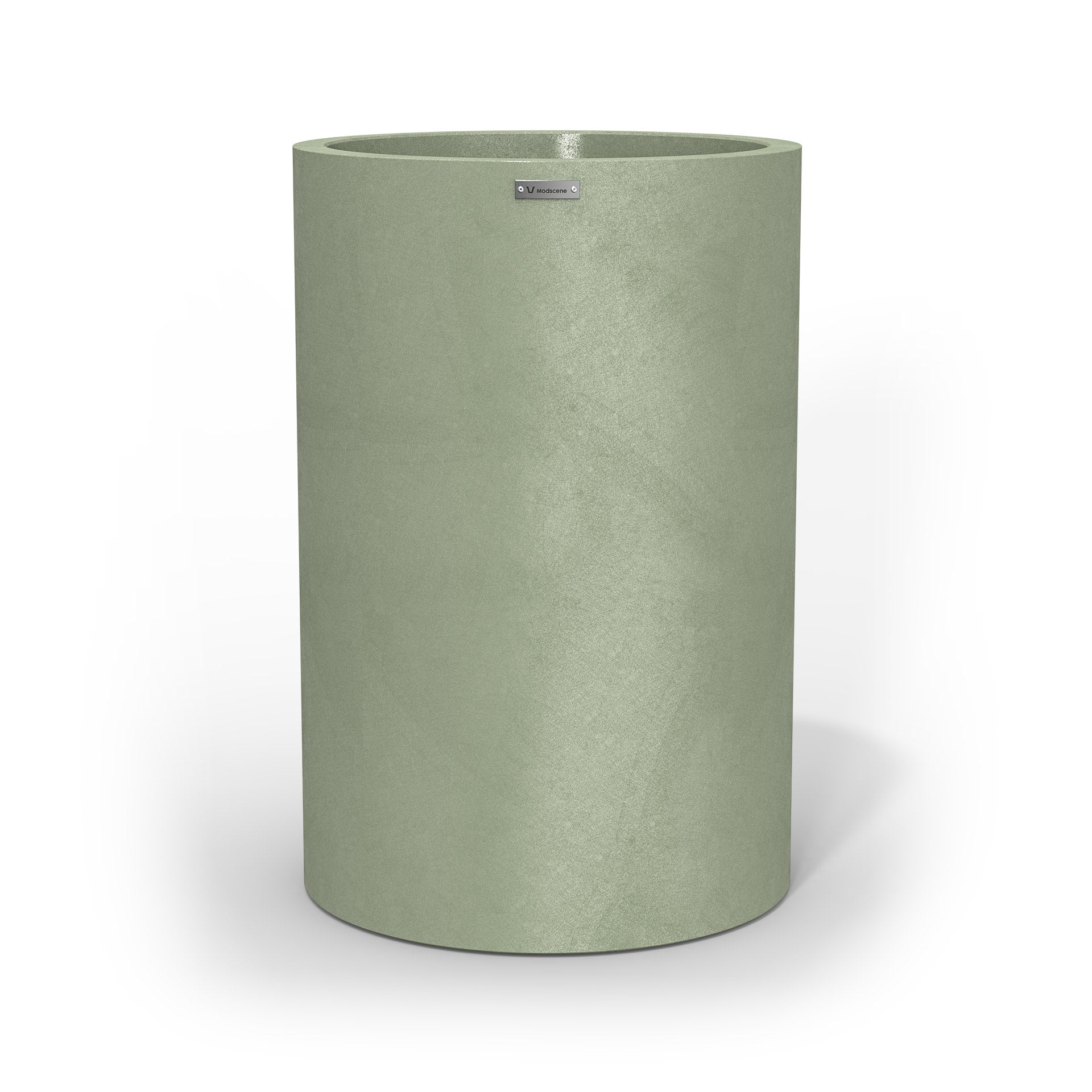 Modscene cylinder shaped planter pot in a pastel green colour with a concrete look.