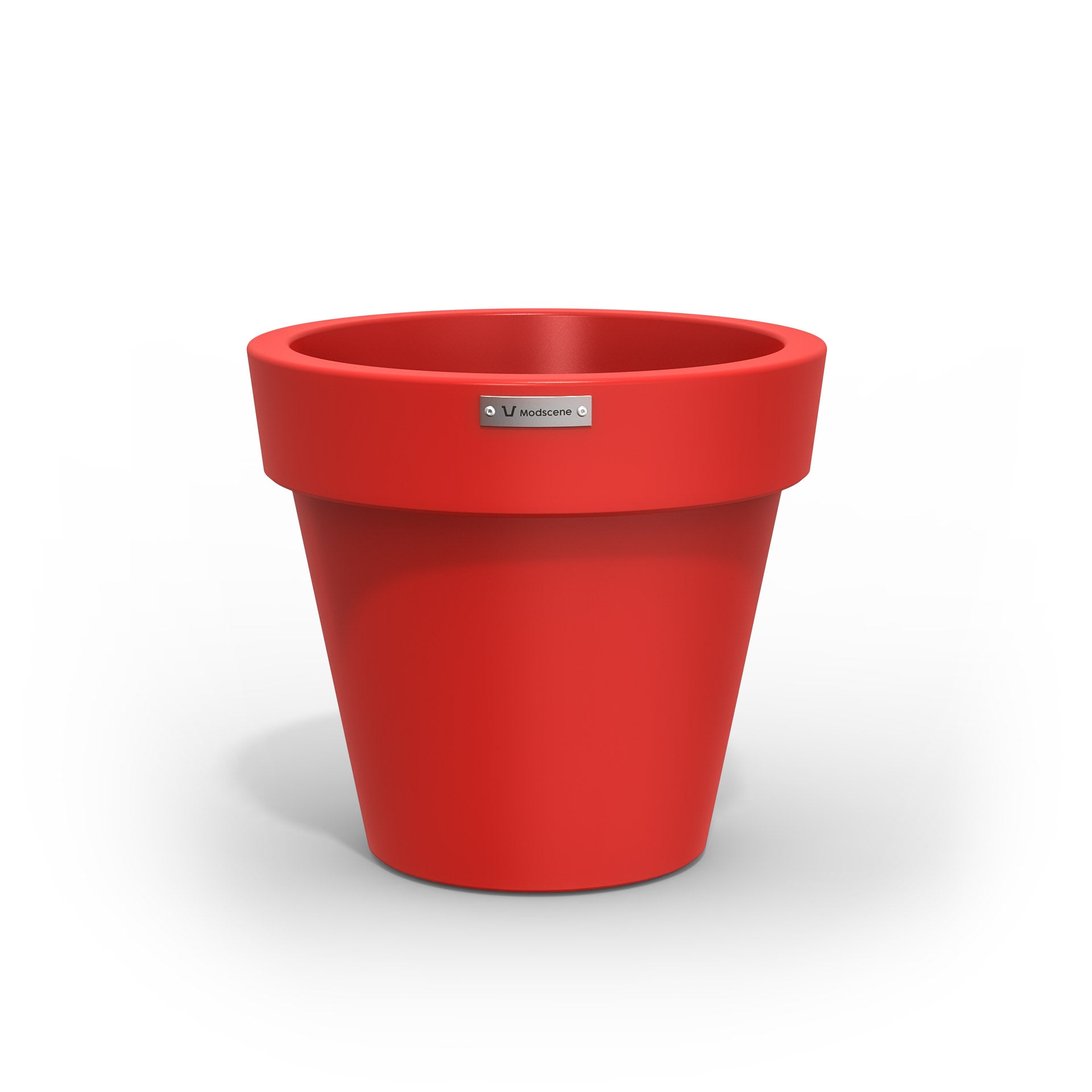 Small Modscene plastic planter pot in a red colour. New Zealand made.