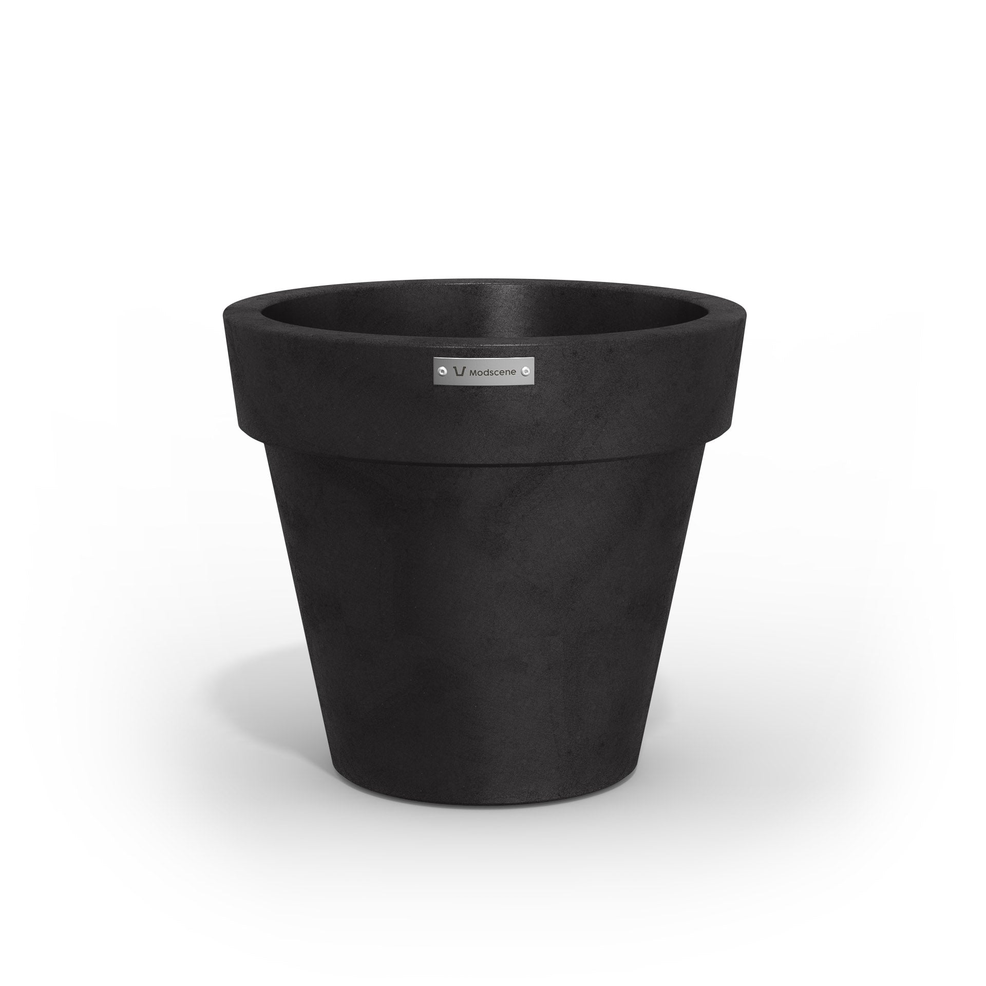 Black Modscene plastic planter pot with a concrete look finish.