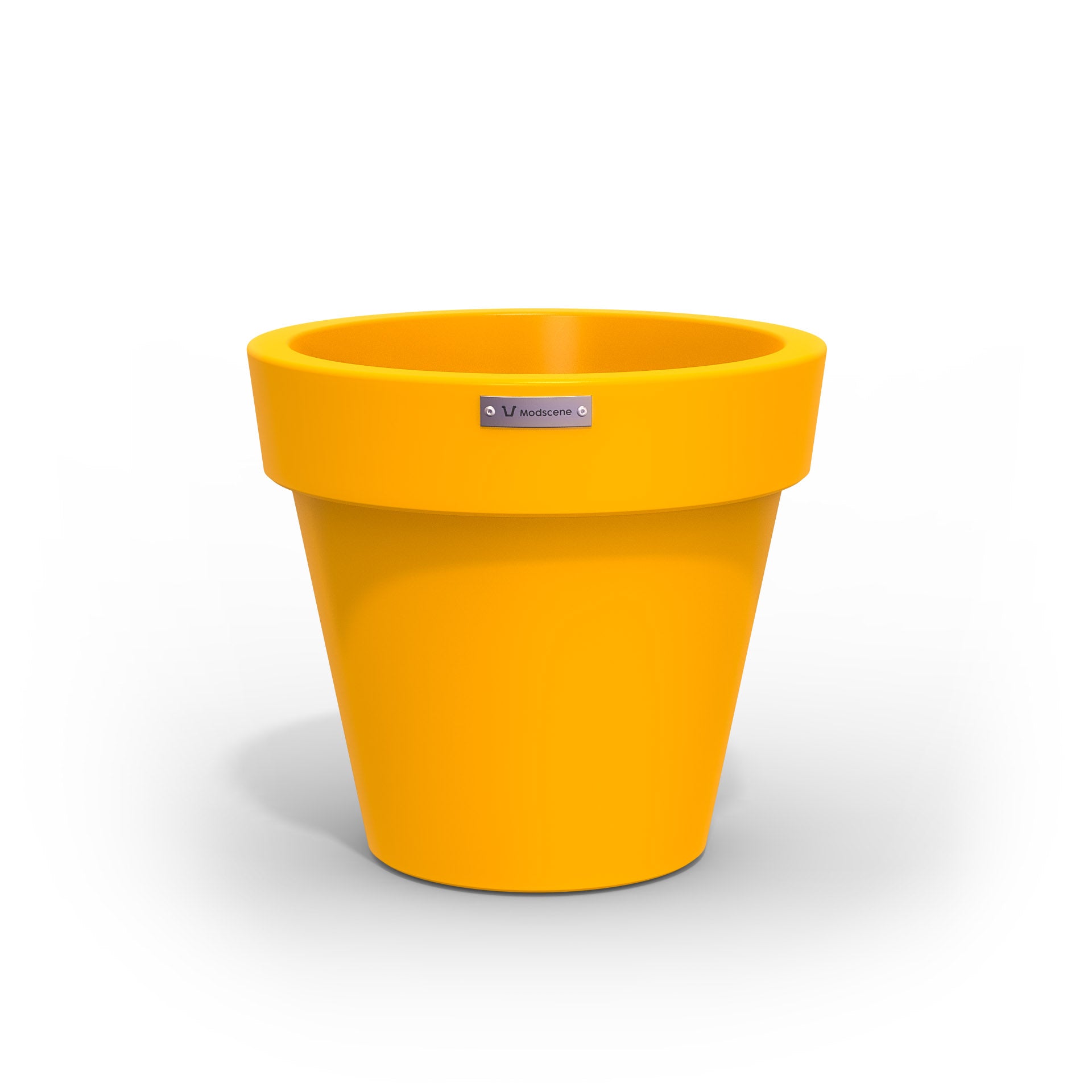 Small Modscene plastic planter pot in a yellow colour. NZ made.