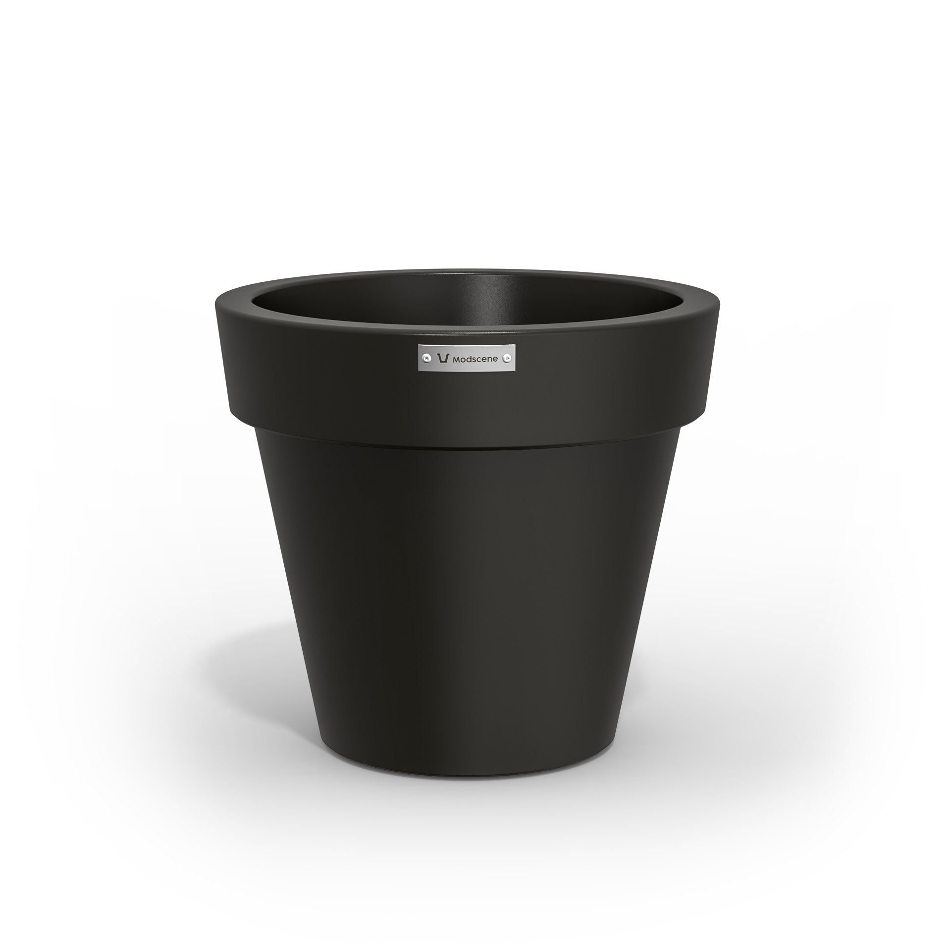 Black Modscene plastic planter pot made in New Zealand.