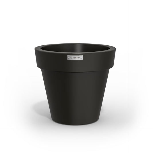 Black Modscene plastic planter pot made in New Zealand.