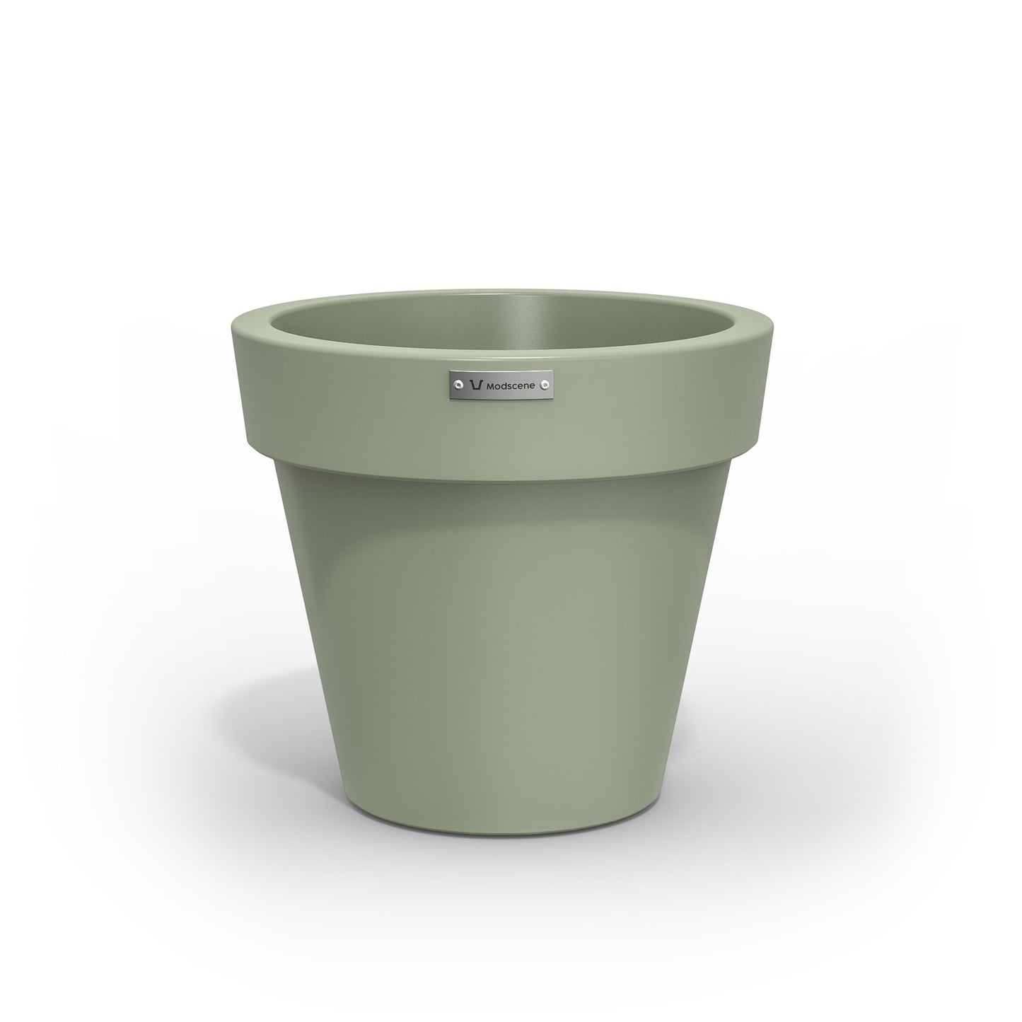 Small Modscene plastic planter pot in a moss green colour. New Zealand made.
