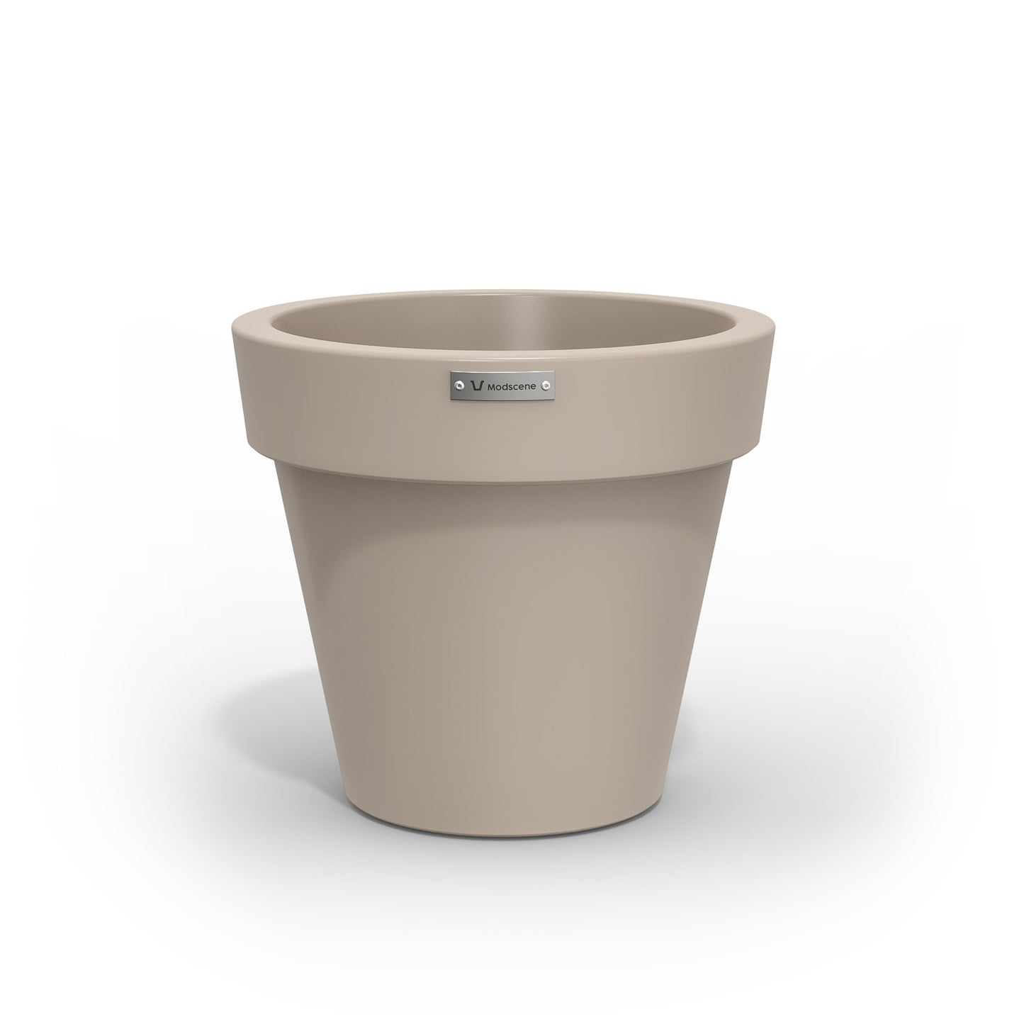 A Modscene plastic planter pot in a sandstone colour. NZ made.