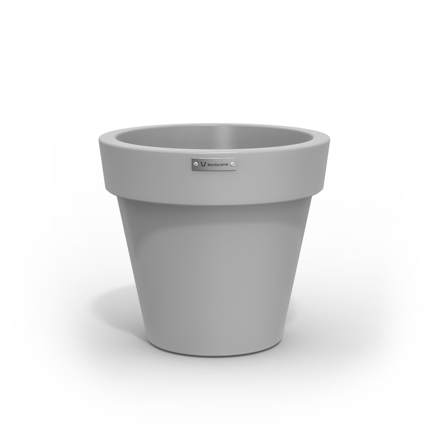 A Modscene plastic planter pot in a light grey colour. NZ made.