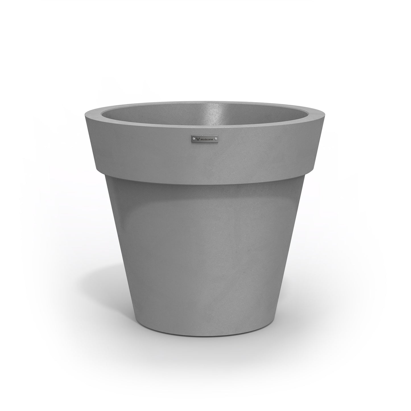 A Modscene plastic planter pot made in a light grey colour with a concrete look.