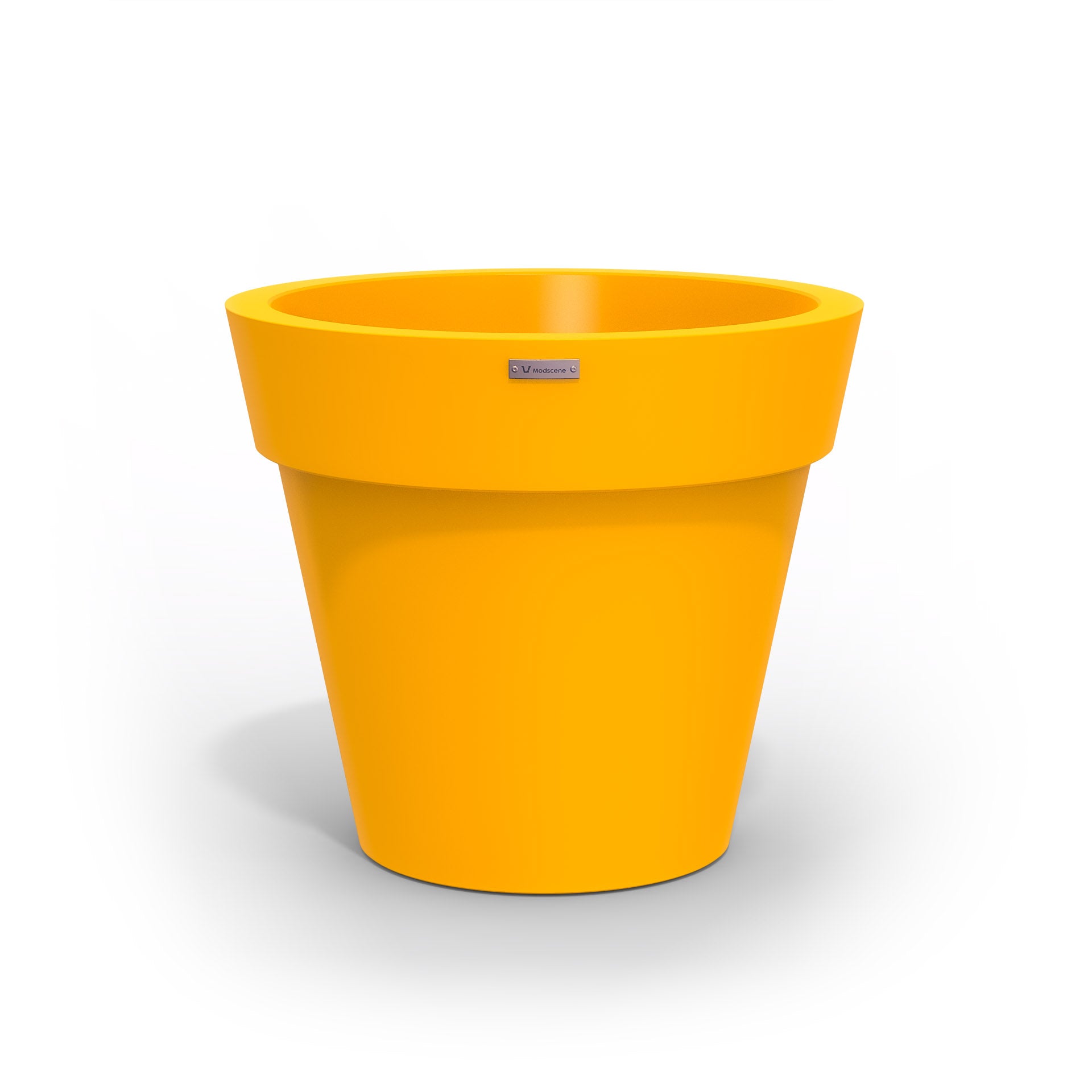 A yellow Modscene plastic planter pot made in NZ.