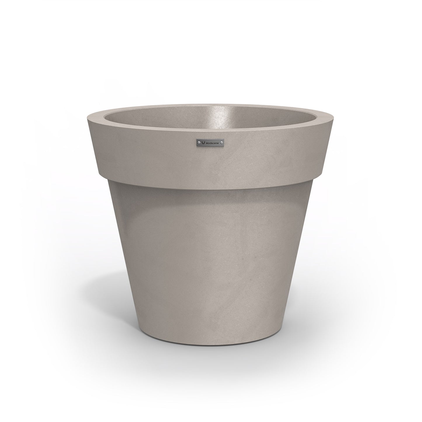 A Modscene plastic planter pot made in a sandstone colour with a concrete look.