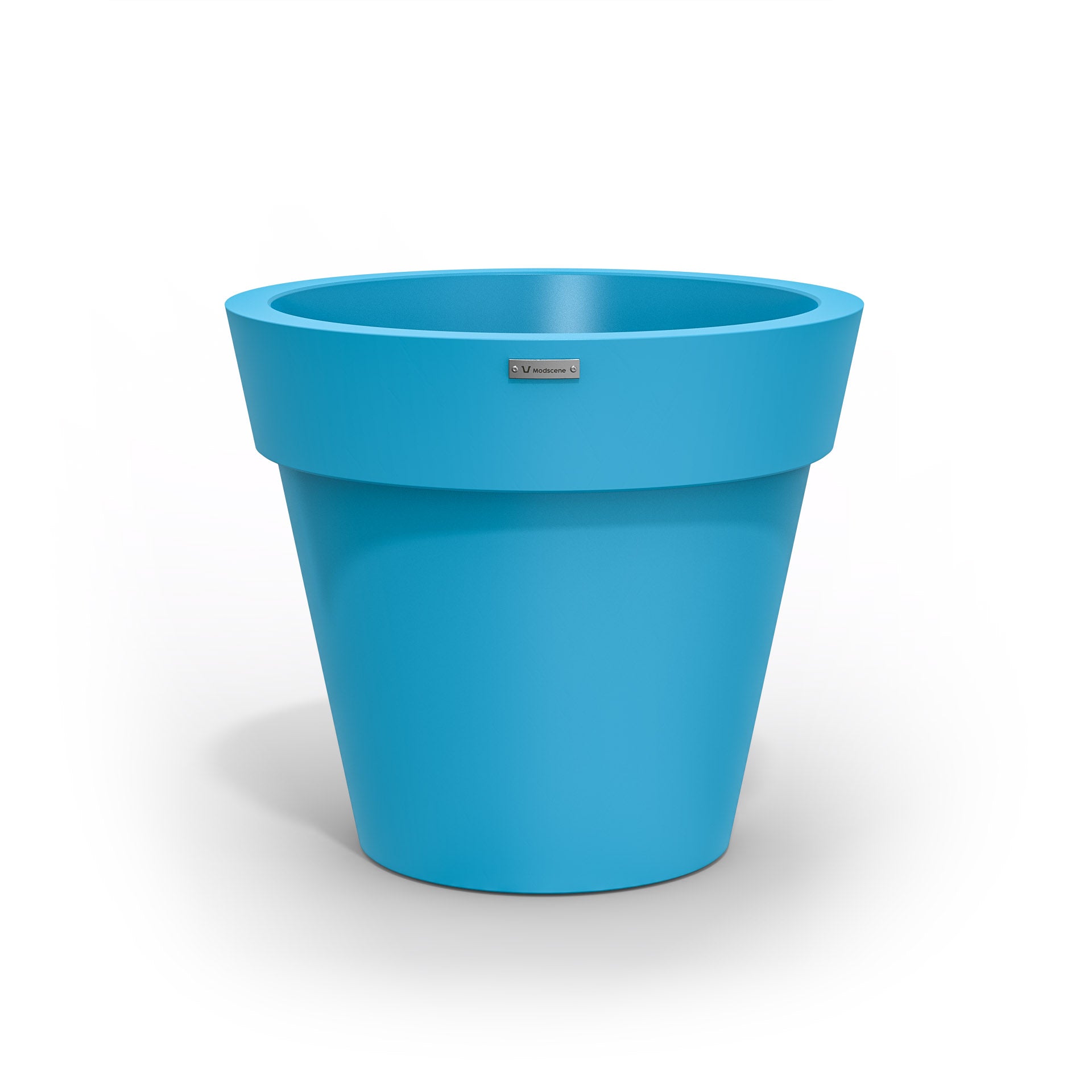 A Modscene plastic planter pot made in a blue colour. New Zealand made.