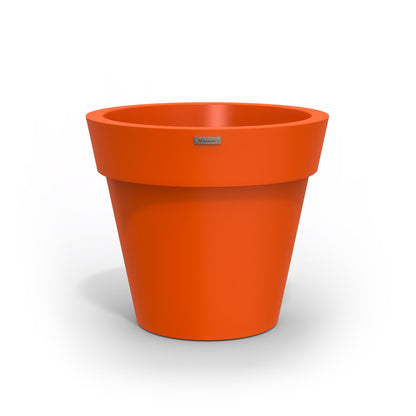 A orange Modscene plastic planter pot made in New Zealand.