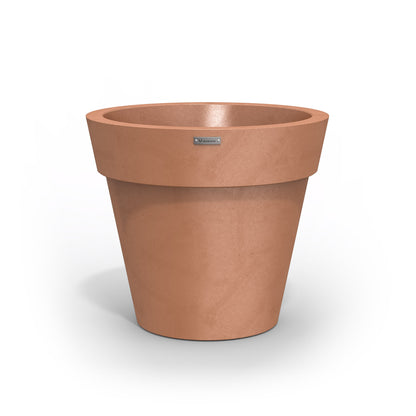 A rustic terracotta Modscene plastic planter pot made in New Zealand.