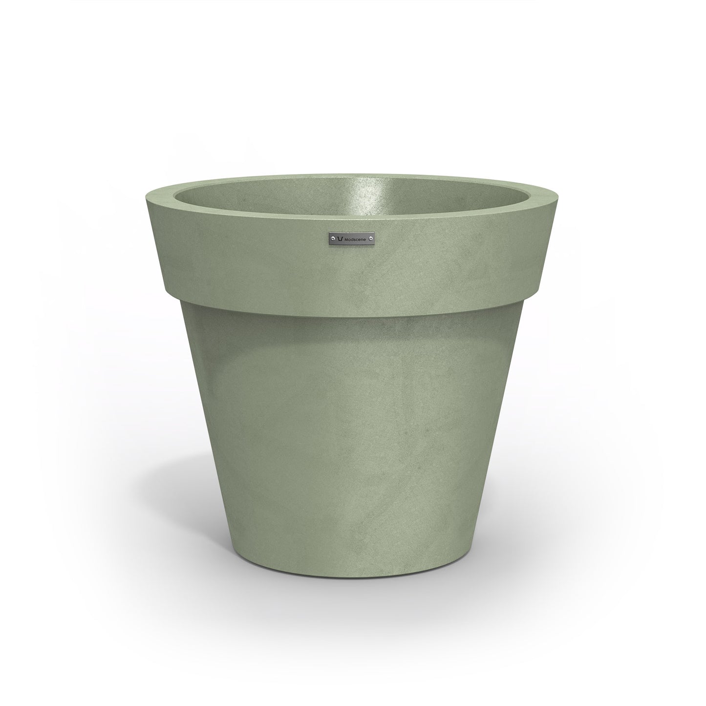 A moss green Modscene plastic planter pot with a concrete look finish.