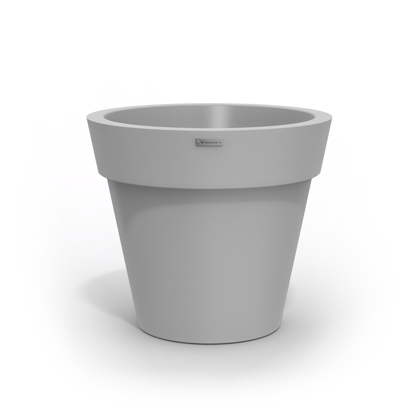 A light grey Modscene plastic planter pot made in New Zealand.