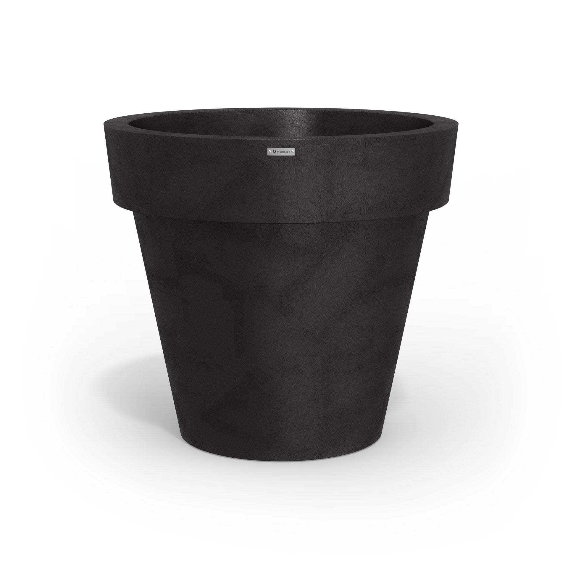 Black Modscene plastic planter pot with a concrete finish.