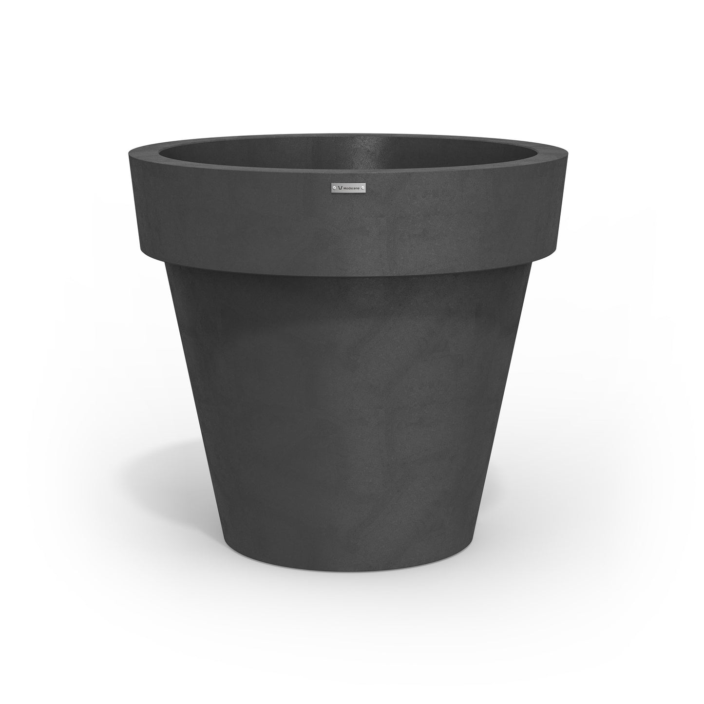Large Modscene plastic planter pot in a dark grey colour with a concrete look.