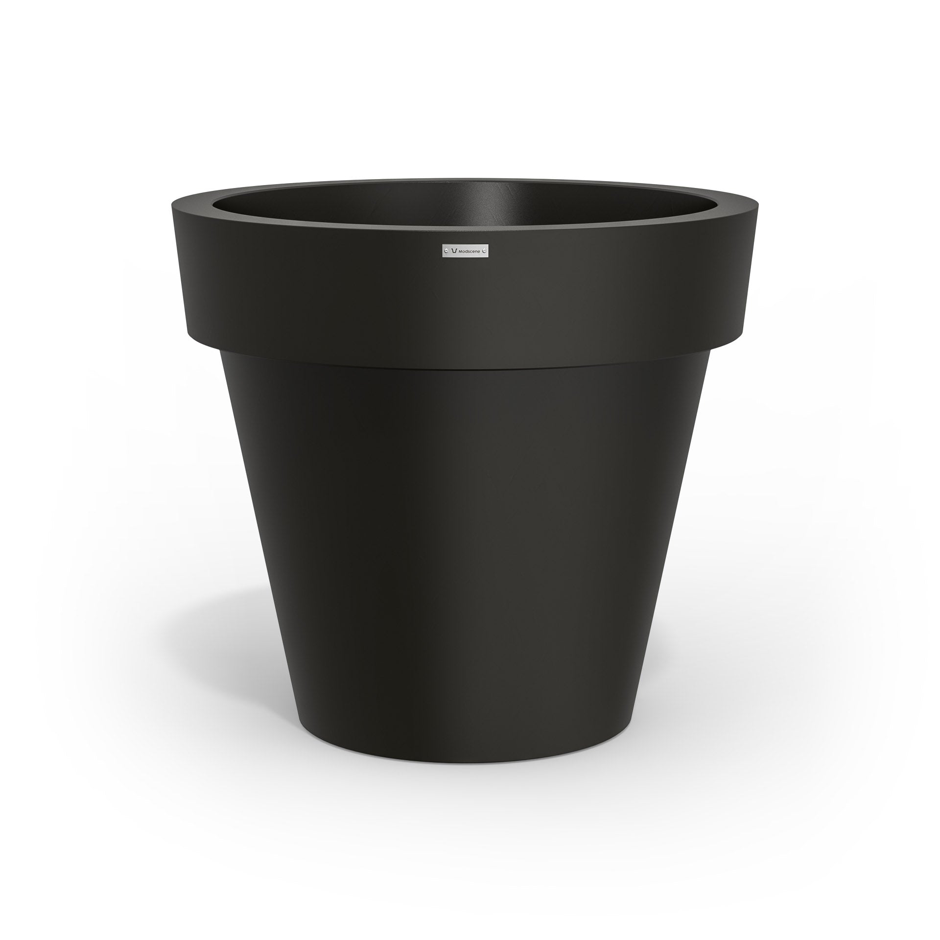 A large black planter pot made by Modscene NZ.