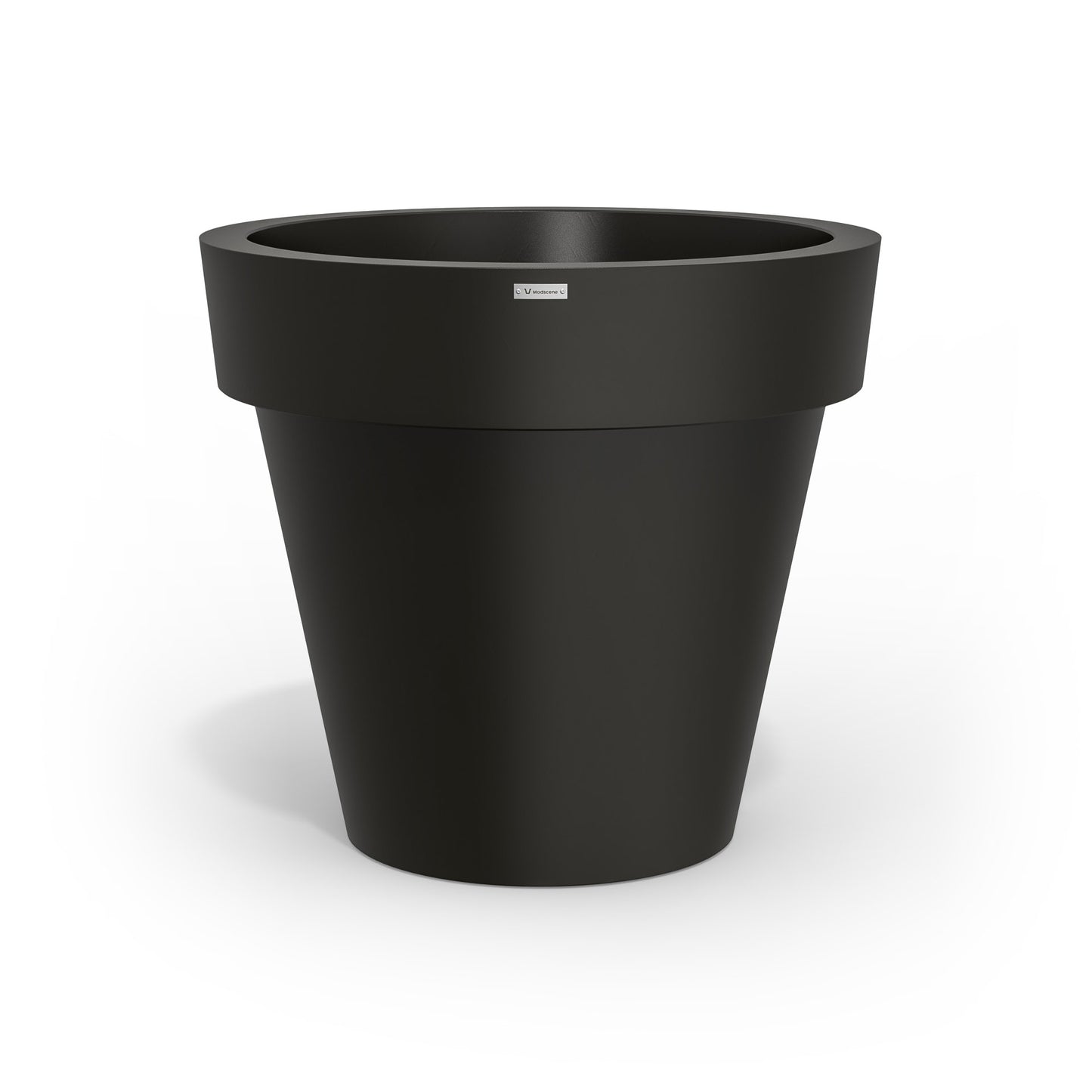 Black Modscene plastic planter pot that is large in size. NZ made.
