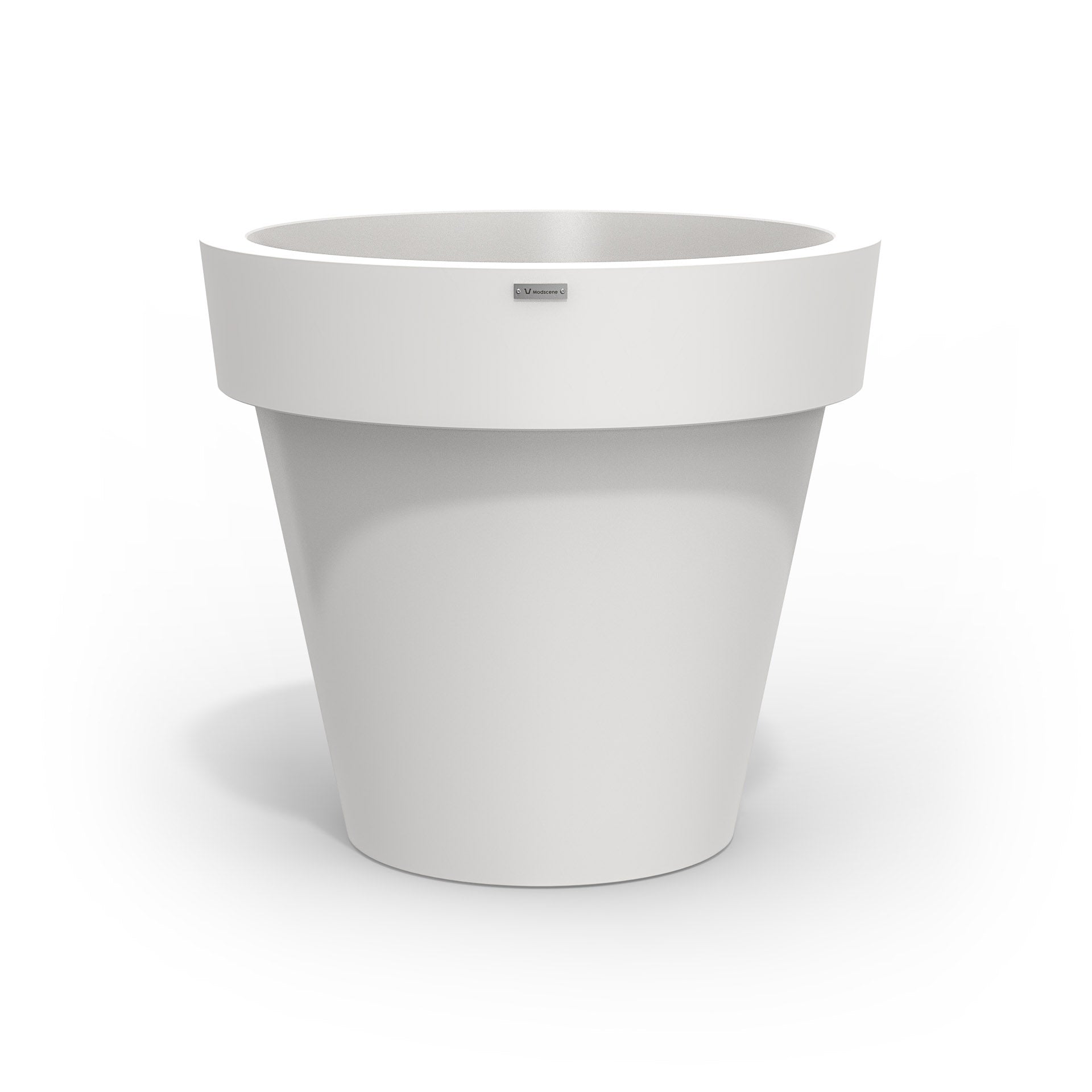 A white Modscene plastic planter pot that is large in size. New Zealand made.