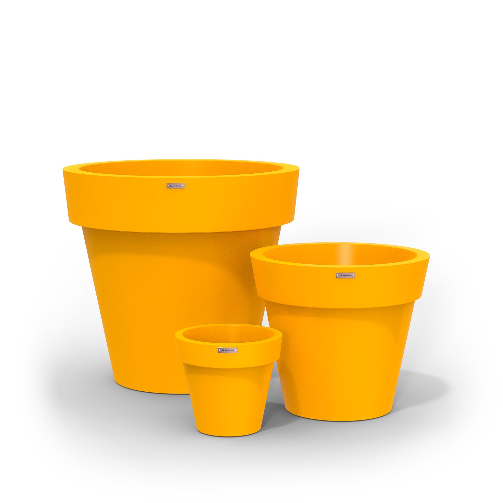 A yellow cluster of three Modscene planters pots. New Zealand made.