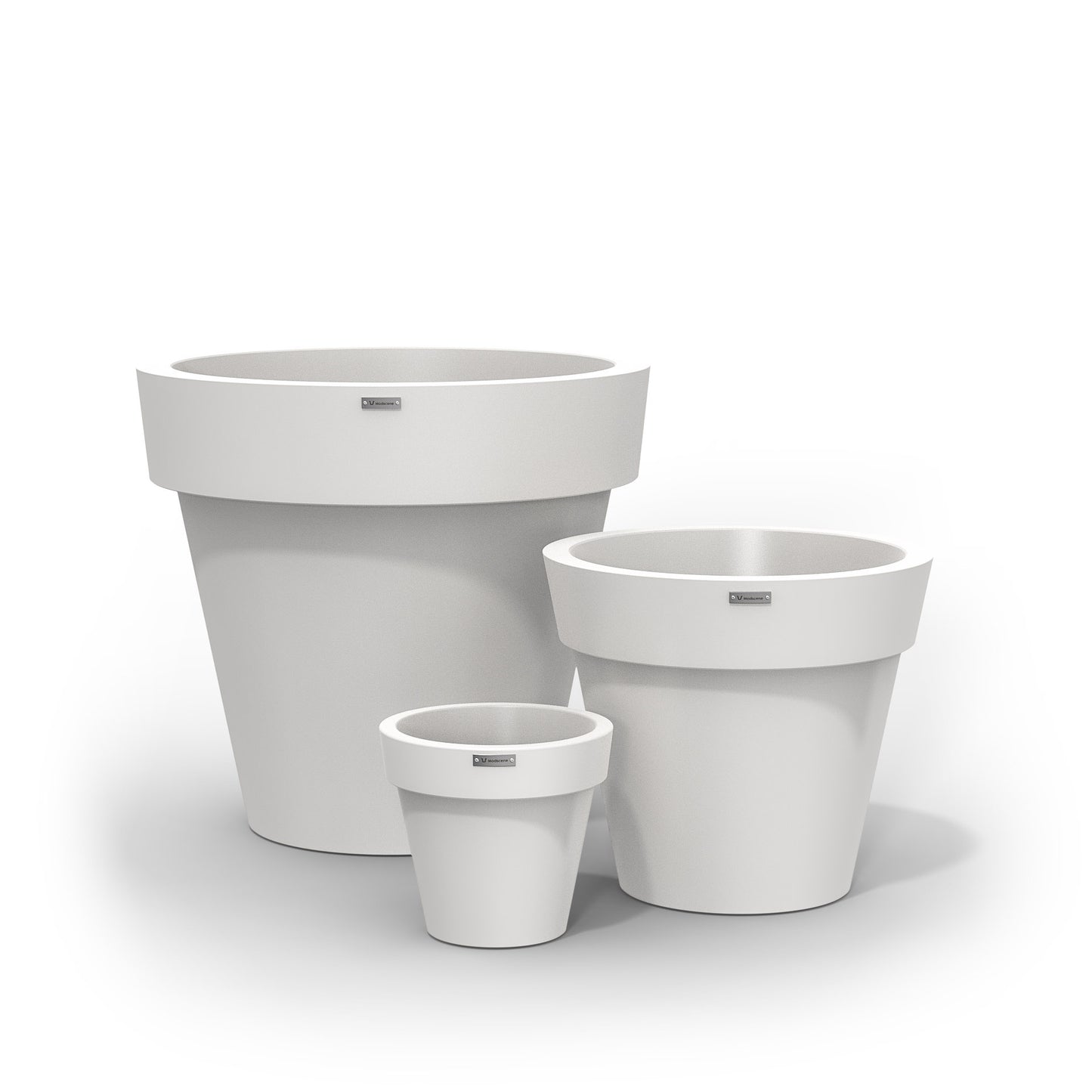 A white cluster of three Modscene planter pots. NZ made