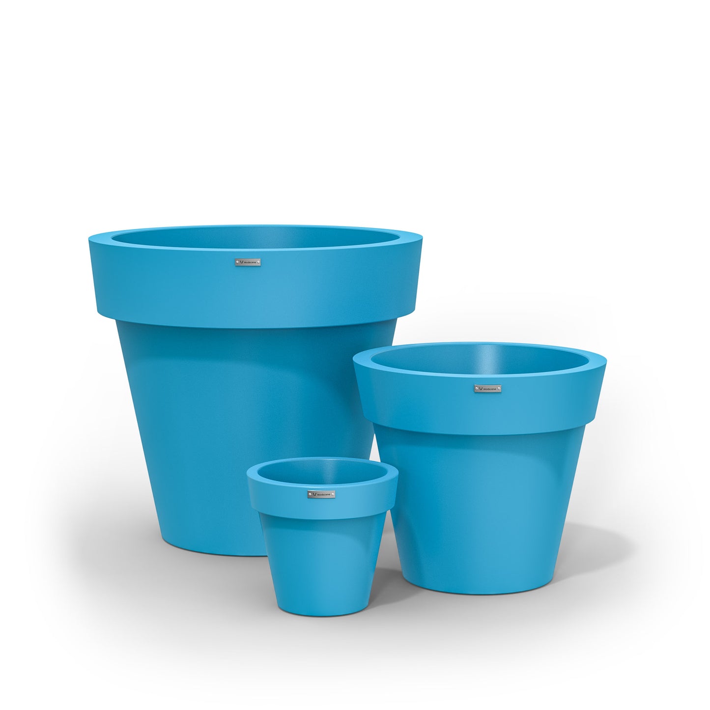 A cluster of three Modscene planters pots in a blue colour. Made in New Zealand.