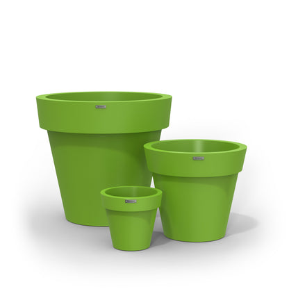 A cluster of three Modscene planters pots in a green colour.