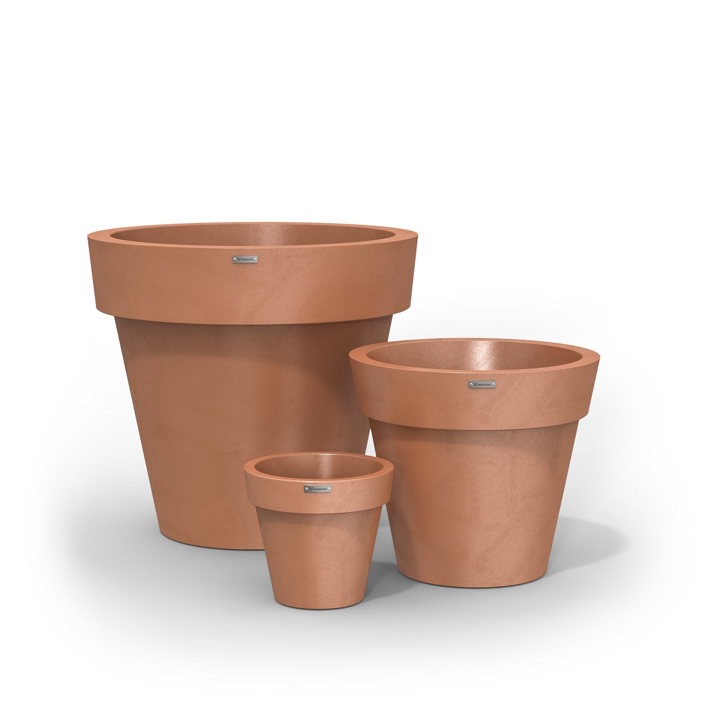Large Modscene planter pot cluster of three in a rustic terracotta colour. NZ made