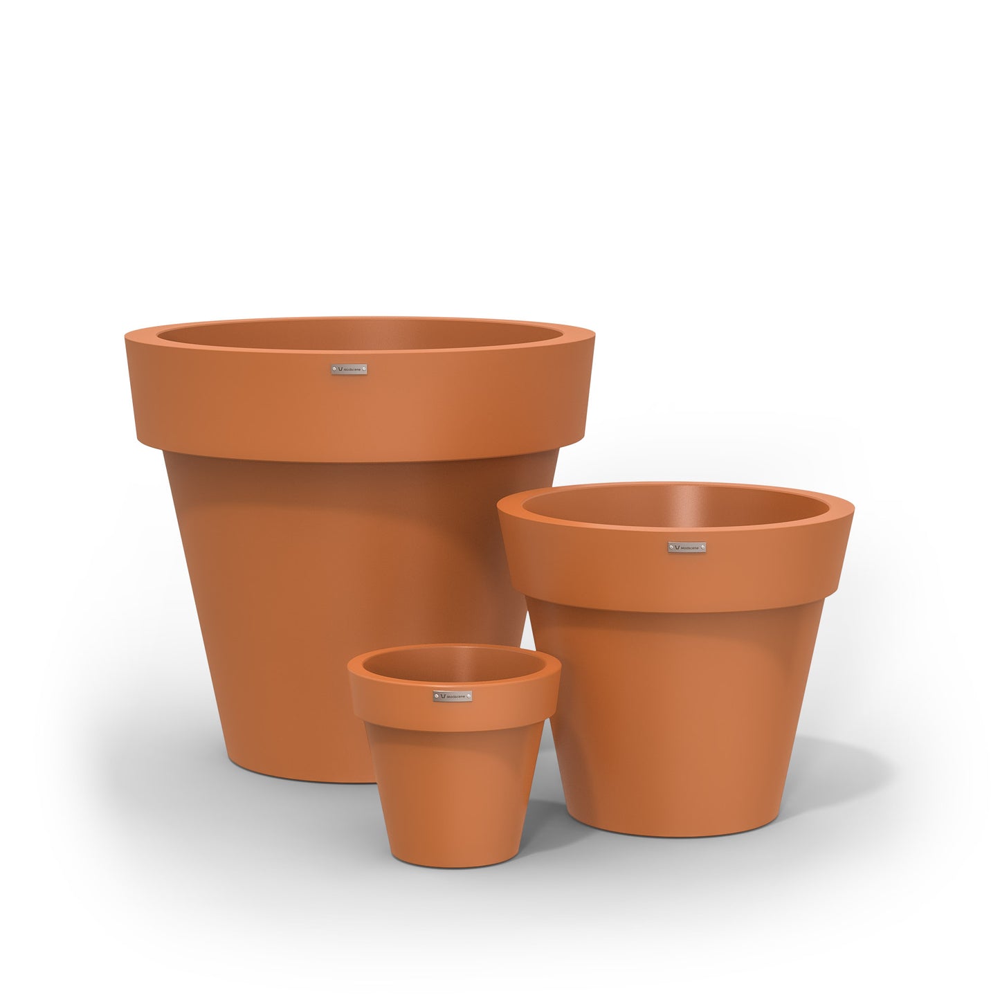 Large Modscene planter pot cluster of three in a terracotta colour. NZ made