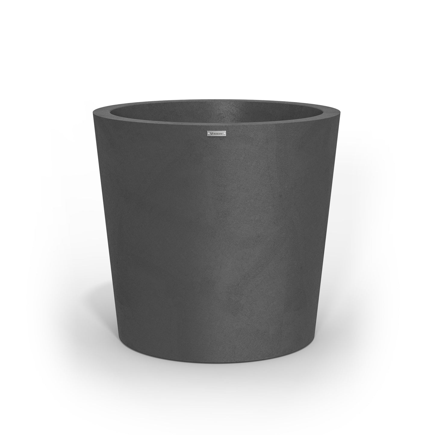 A large Modscene pot planter in a brushed grey colour.
