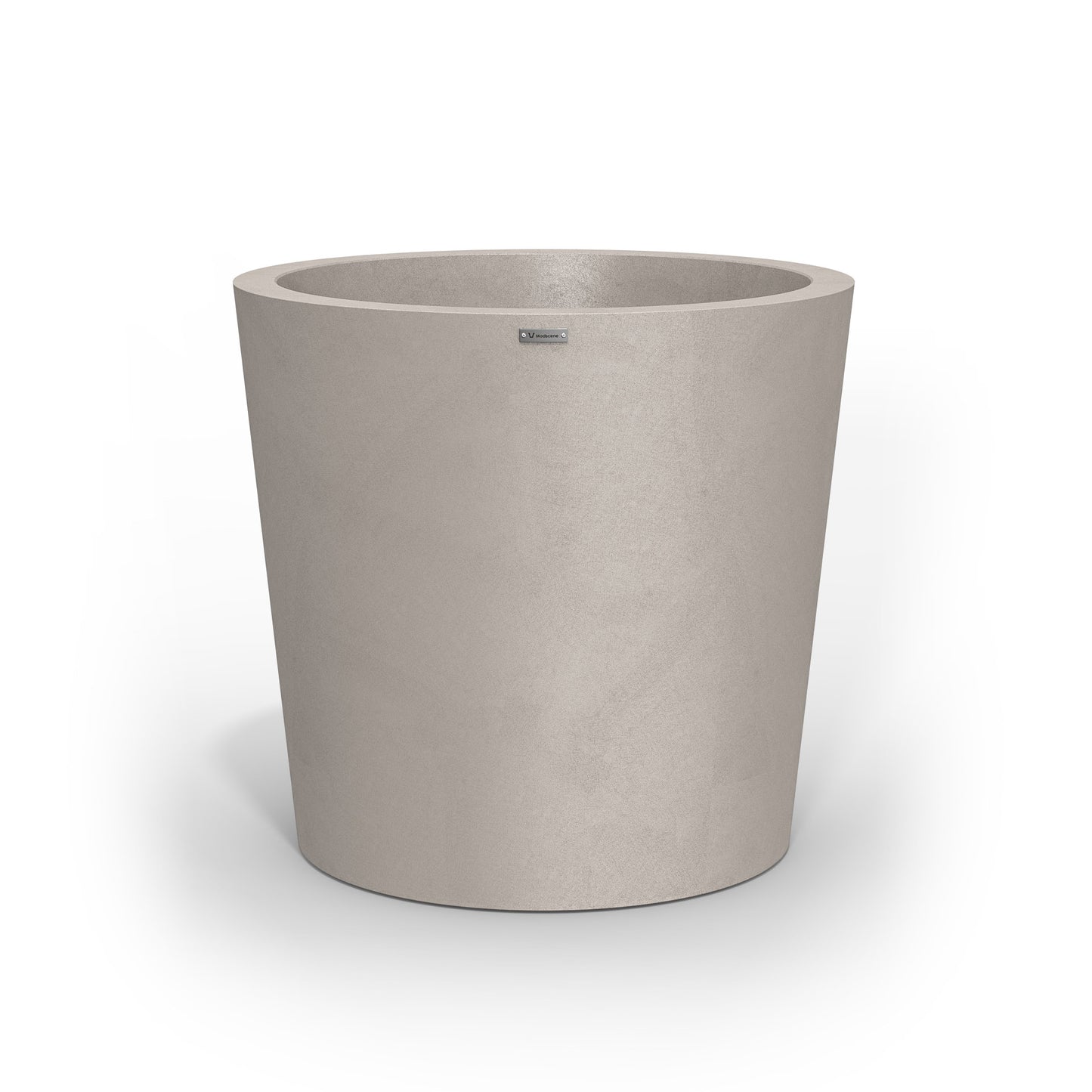 A large Modscene pot planter in a sand stone colour with a concrete look finish.