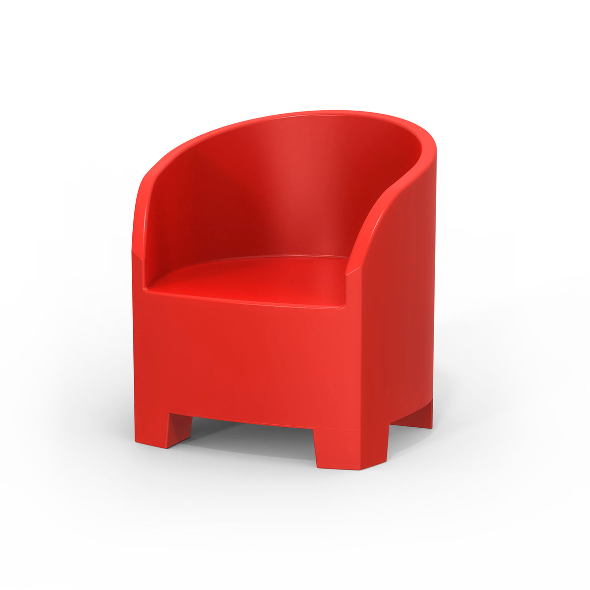 Studio shoot of Modscene outdoor tub chair in Apple Red. White background.