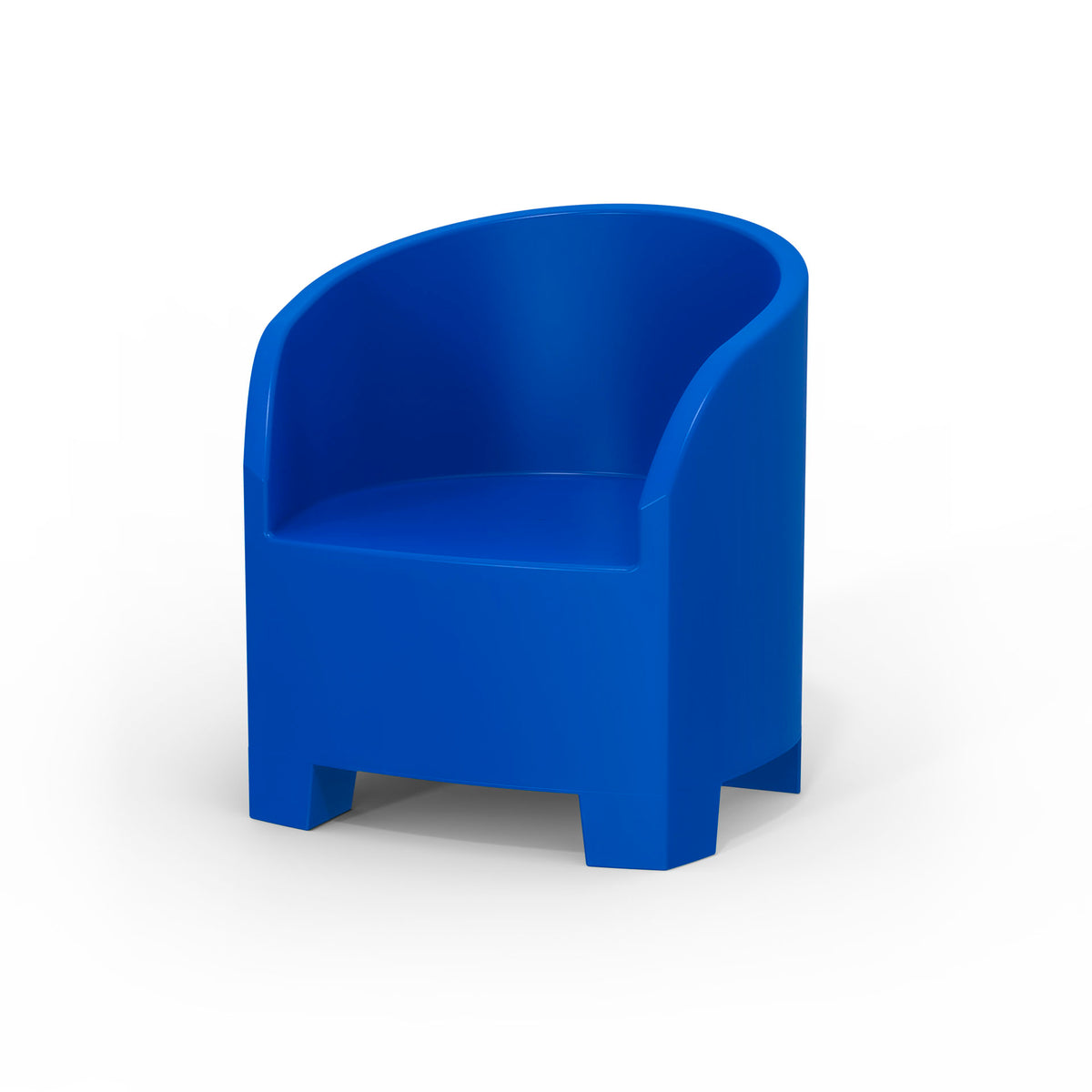 Studio shoot of Modscene outdoor tub chair in Ocean blue. White background.