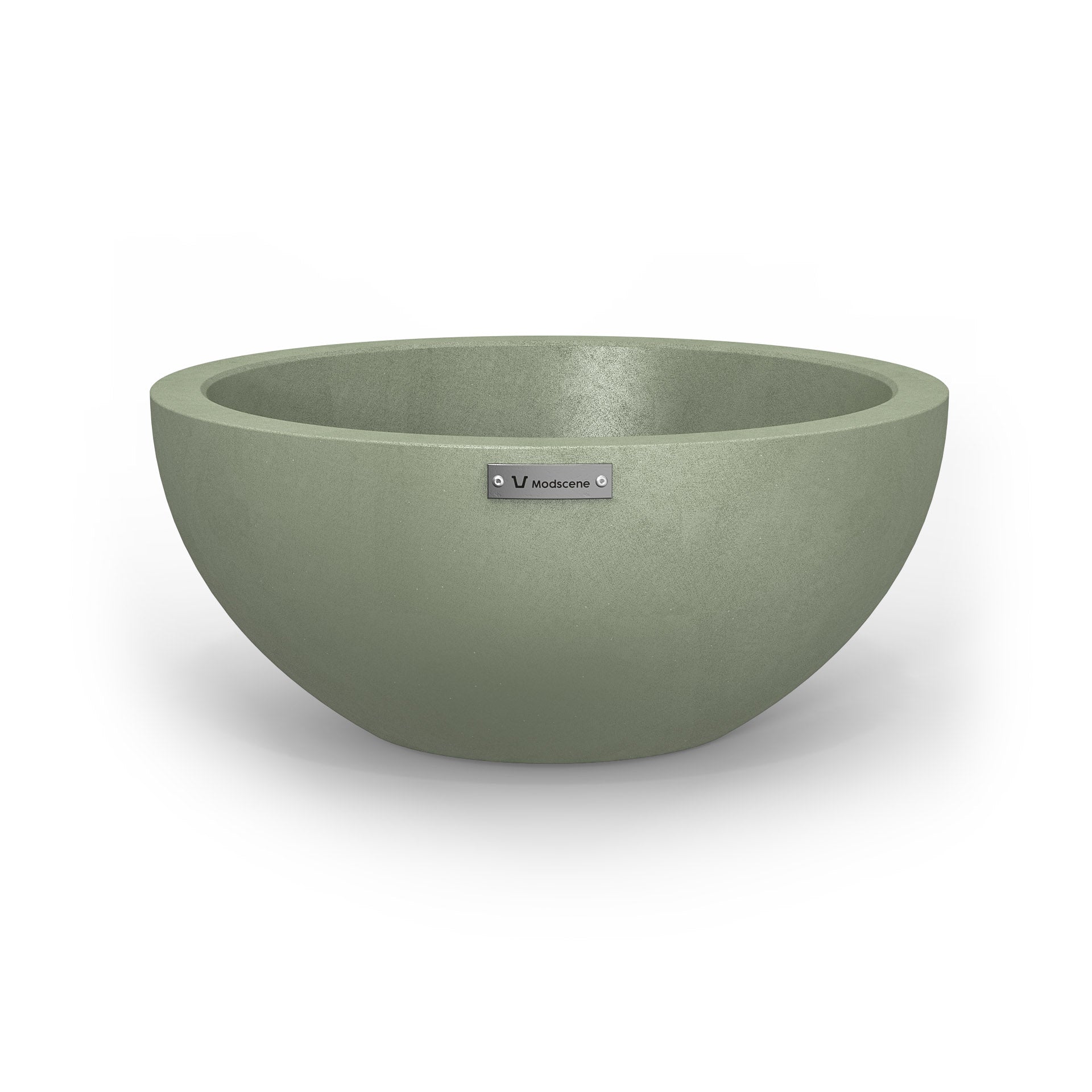 A small Modscene planter bowl in pastel green with a concrete look finish.