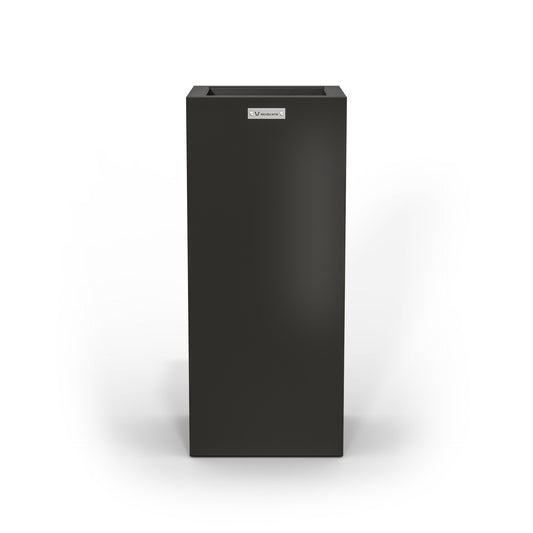 A slim cube planter pot by Modscene New Zealand. The planter is a ebony black colour. 